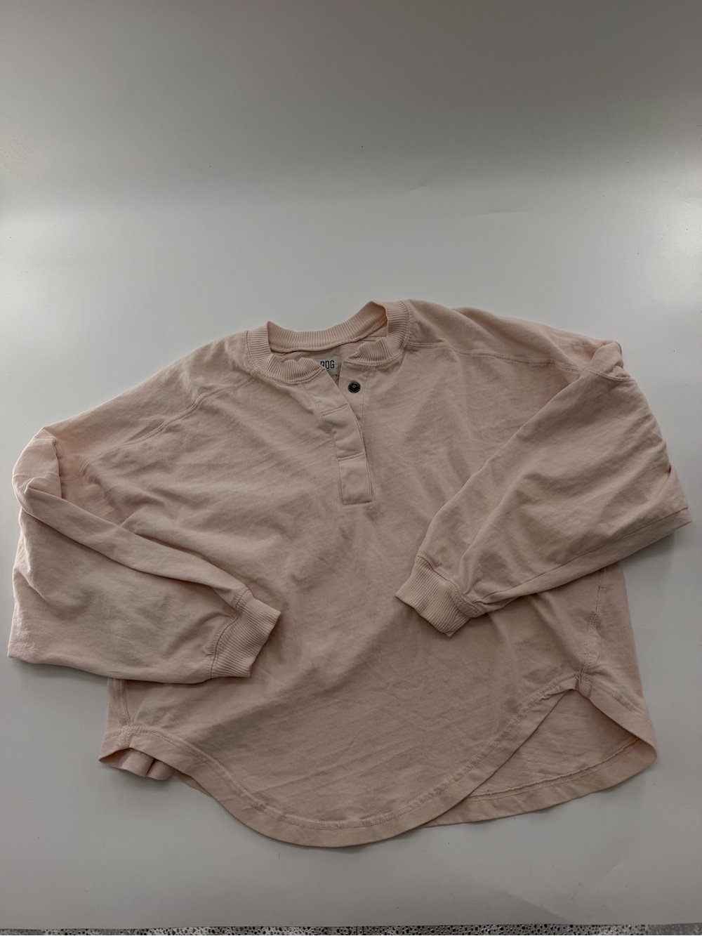 BDG Urban Outfitter Asher Oversized Henley Top Shirt Light Pink Long Sleeve UO
